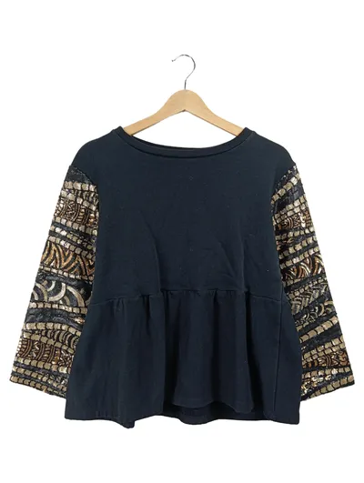 Dixie Damen Pullover Gr. 38 M Schwarz Pailletten-Ärmel Glamourös