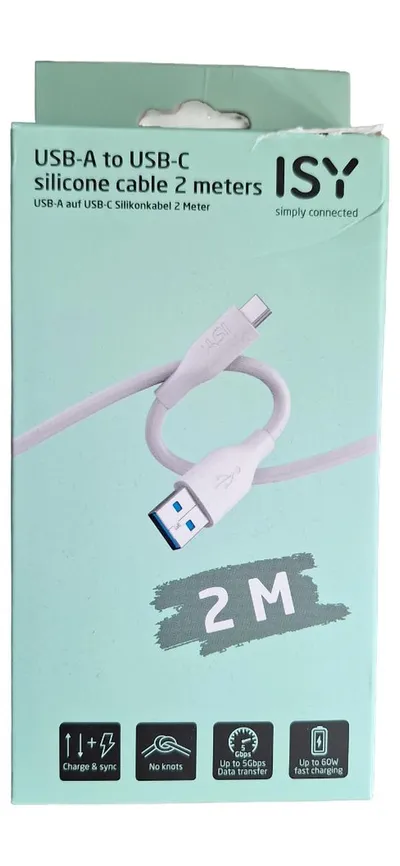 ISY USB-A auf USB-C Silikonkabel 2m Ladekabel Datenkabel Schnellladekabel Weiß