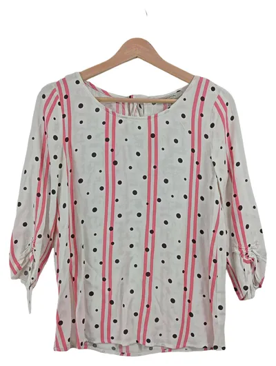 Comma Damen Bluse Weiß Gr. 34 XS Punkte Streifen 3, 4-Arm Casual