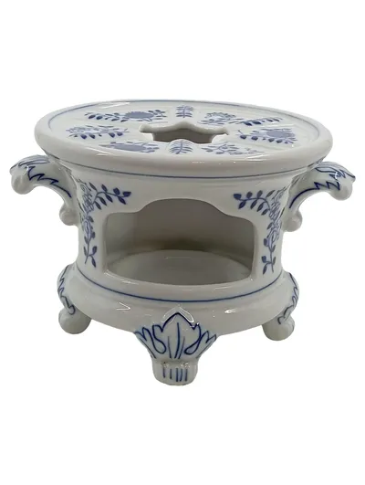 Hutschenreuther Stövchen Porzellan Weiß Blau Blumenmuster