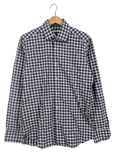 Caliban Herren Business Hemd Kariert Blau Gr. 50 L Langarm