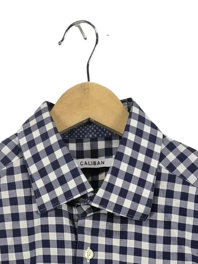Caliban Herren Business Hemd Kariert Blau Gr. 50 L Langarm