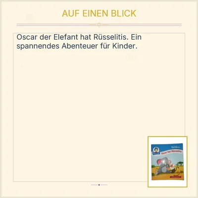 Benny Blu Bambini Oscar hat Rüsselitis Kinderbuch Elefant Affe
