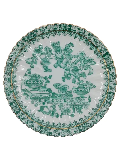 Tuppack Tiefenfurt Unterteller Porzellan China Grün Blumenmuster Vintage 14, 5cm