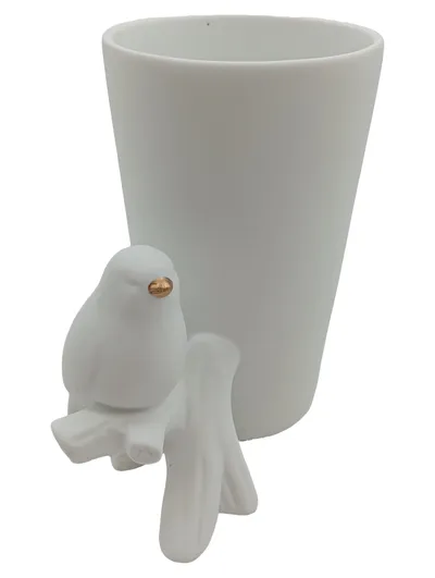 PartyLite Eierbecher Vogel Keramik Weiß Naturbezogen