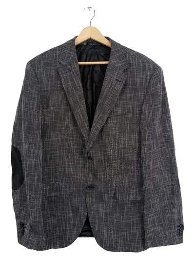 HUGO BOSS Herren Sakko Kariert Grau Gr. 54 XXL Ellbogen-Patches Klassisch