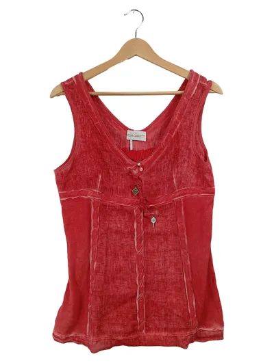Elisa Cavaletti Damen Top Shirt Gr. 40 L Rot Leinen Ärmellos Applikationen