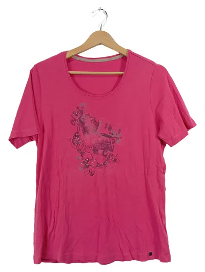 Olsen Damen T-Shirt Gr. 44 Pink Grafik Print Strasssteine Baumwolle