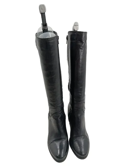 Tamaris Damen Leder Stiefel Schwarz Gr. 38 Blockabsatz Reißverschluss