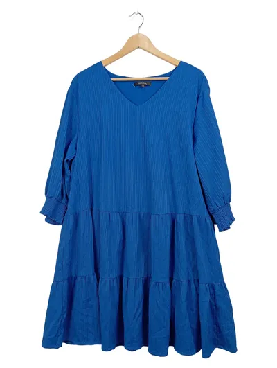 Comma Damen Sommerkleid Gr. 42/XL Blau V-Ausschnitt Stufenkleid