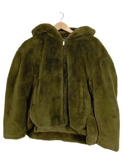Zara Damen Kunstpelzjacke Felljacke Oliv Kapuze Gr. 34 XS
