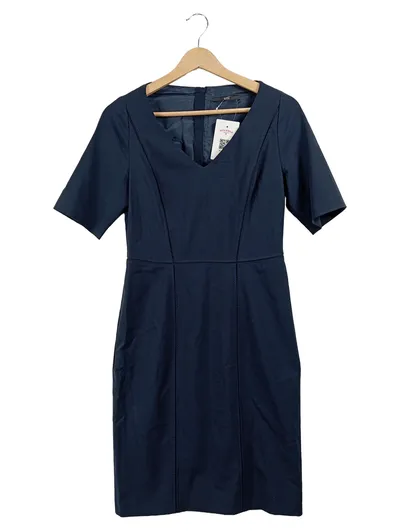 BOSS Etuikleid Damen Blau Gr. 36 S Businesskleid Schurwolle Kurzarm
