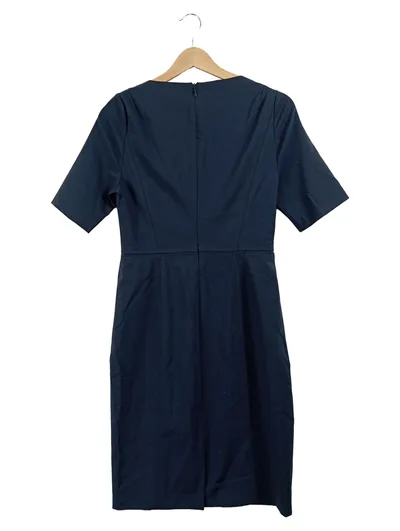 BOSS Etuikleid Damen Blau Gr. 36 S Businesskleid Schurwolle Kurzarm