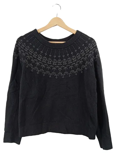 Comma Damen Pullover Strickpullover Schwarz Norwegermuster Metallic Gr. 40 L