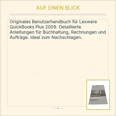 Lexware QuickBooks Plus 2009 Benutzerhandbuch Bedienungsanleitung Handbuch