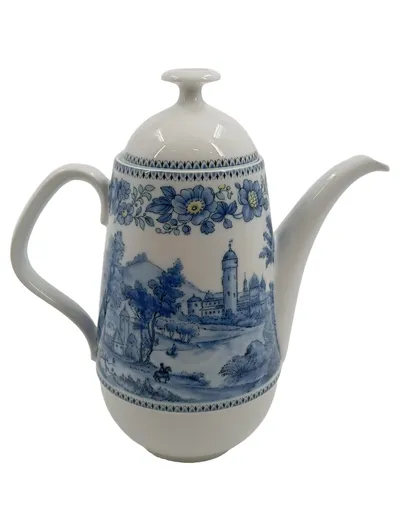 Eschenbach Kaffeekanne Landschaftsmotiv Weiß Blau Keramik 24cm