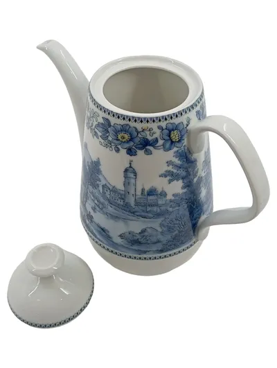 Eschenbach Kaffeekanne Landschaftsmotiv Weiß Blau Keramik 24cm