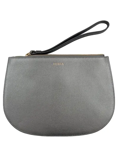 Furla Kosmetiktasche Damen Grau Polyurethan Katze Tiermotiv Handgelenktasche