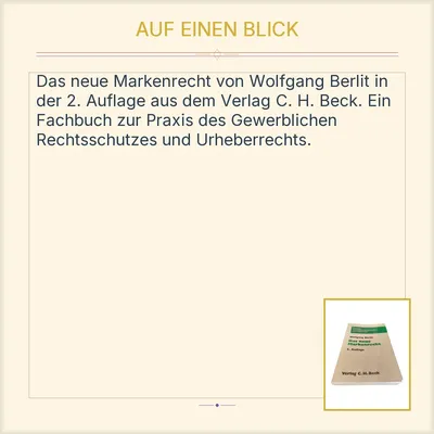 Das neue Markenrecht Wolfgang Berlit 2. Auflage C.H. Beck Fachbuch Gesetzbuch