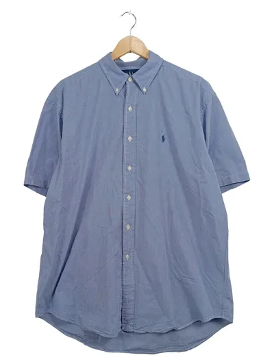 Ralph Lauren Herren Kurzarmhemd Blake Gr. L Blau Kariert Baumwolle