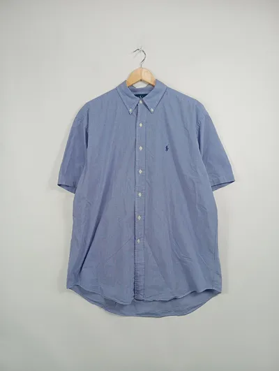 Ralph Lauren Herren Kurzarmhemd Blake Gr. L Blau Kariert Baumwolle