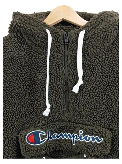 Champion Herren Fleecejacke Fleecepullover Oliv Gr. 52;XL Kapuze Logo