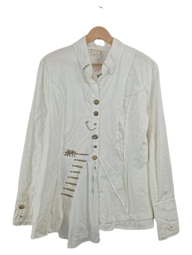 Elisa Cavaletti Bluse Damen Gr. 38 Weiß Applikationen Casual Langarm 1
