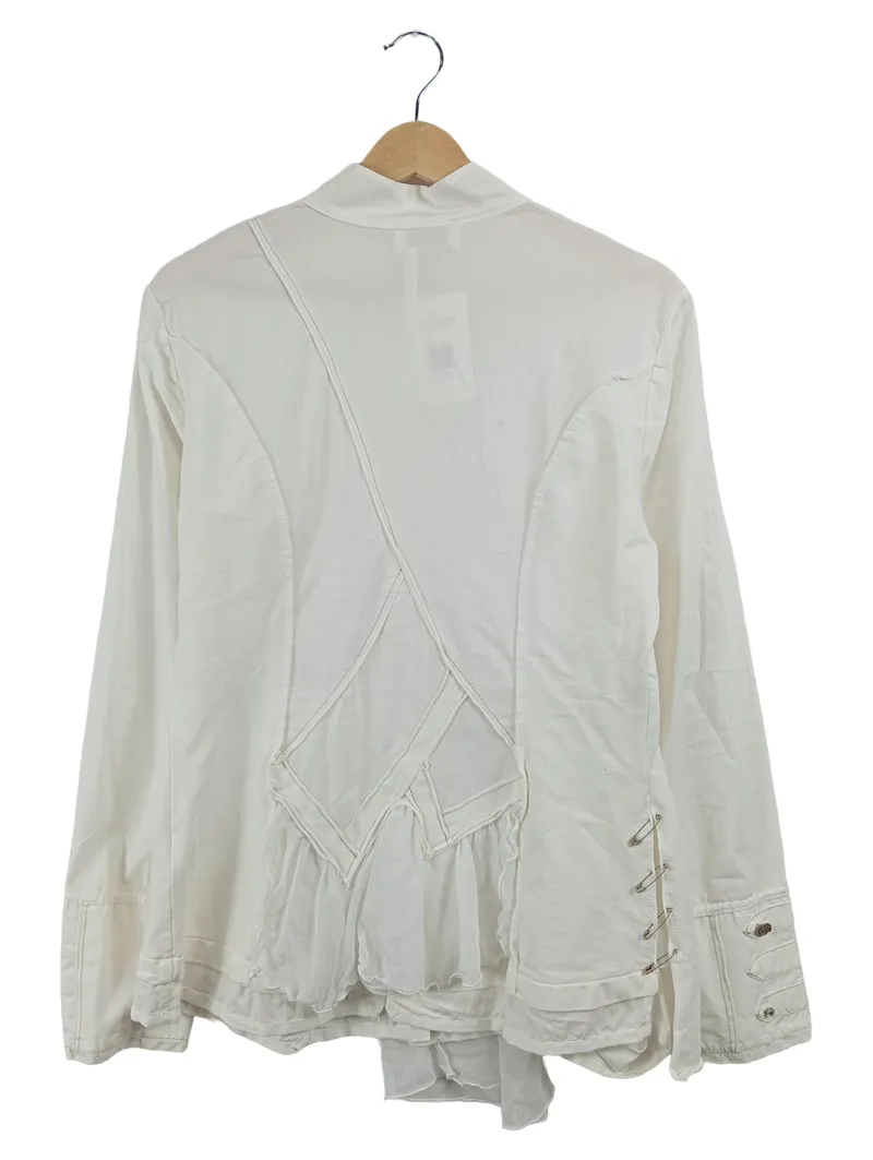 Elisa Cavaletti Bluse Damen Gr. 38 Weiß Applikationen Casual Langarm 2