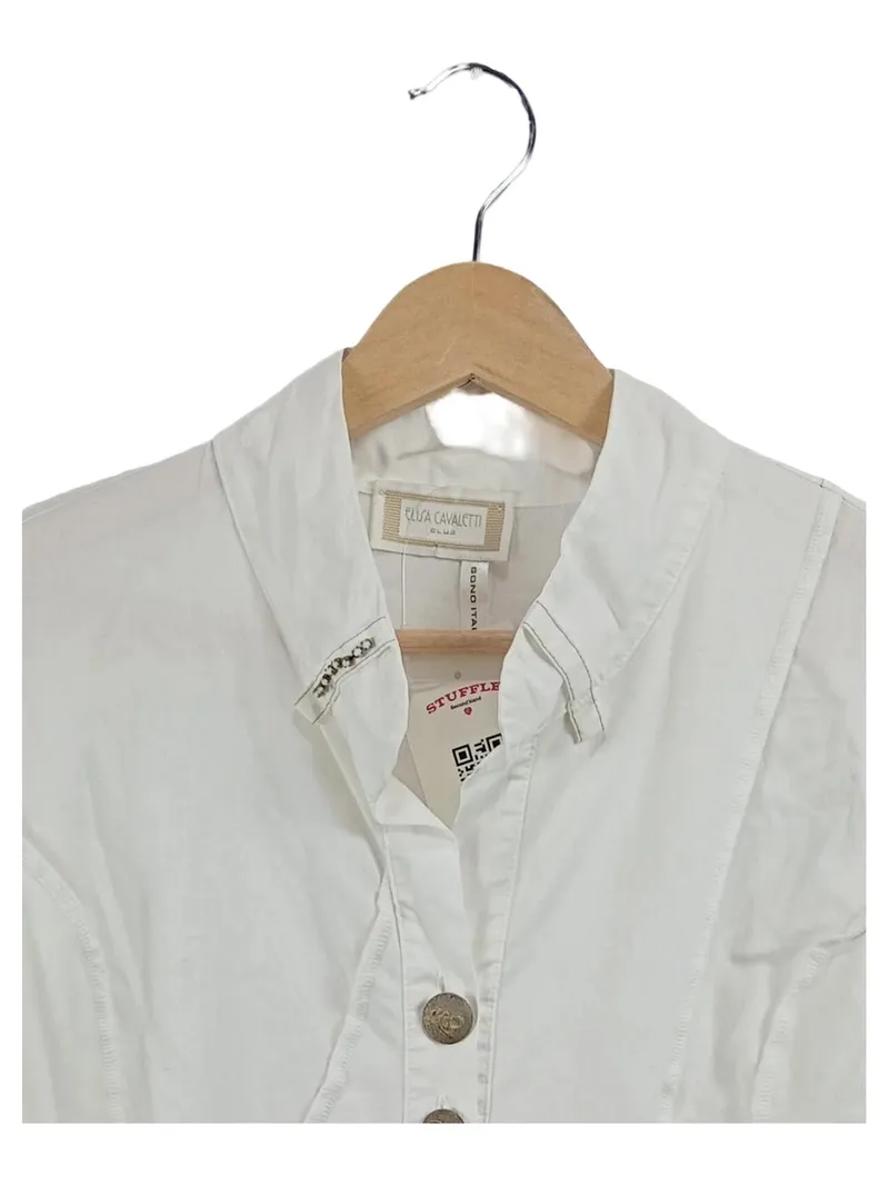 Elisa Cavaletti Bluse Damen Gr. 38 Weiß Applikationen Casual Langarm 4