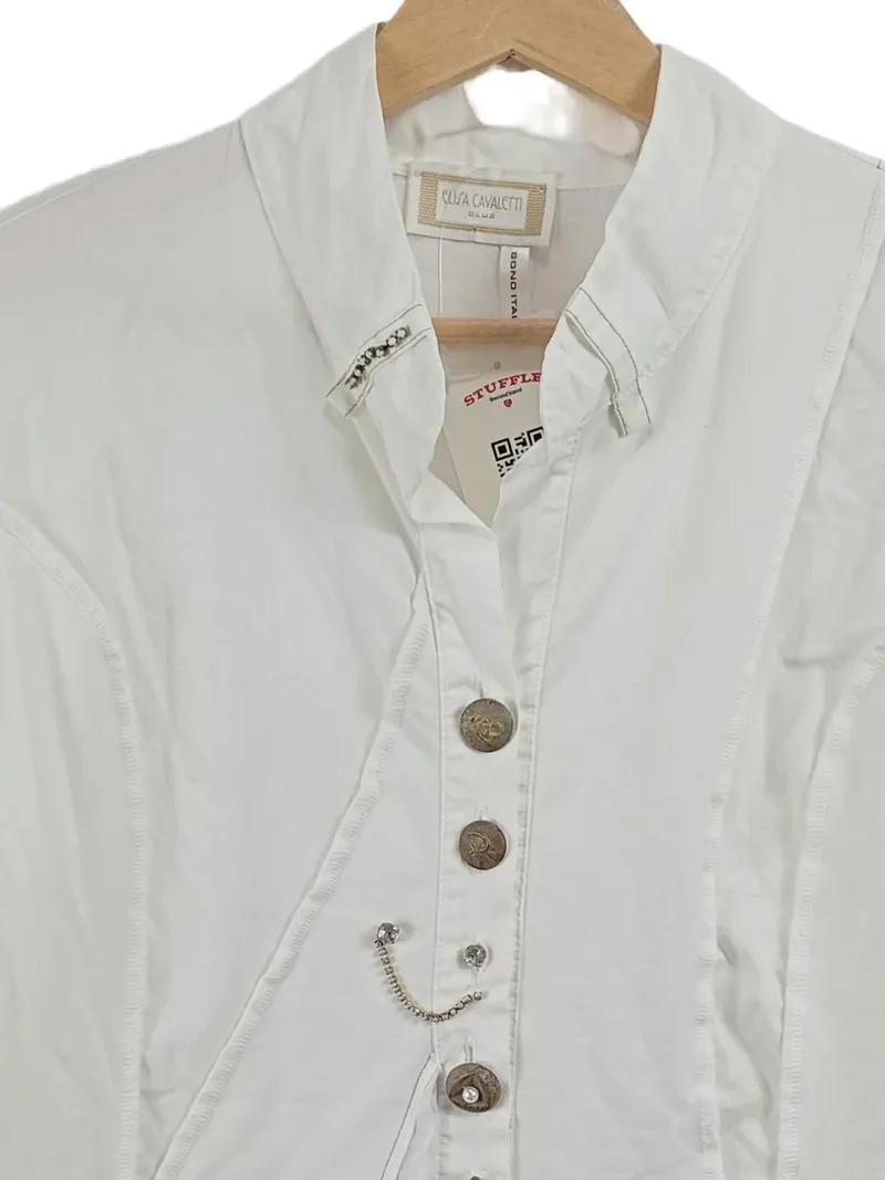Elisa Cavaletti Bluse Damen Gr. 38 Weiß Applikationen Casual Langarm 5