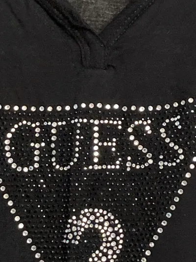 GUESS Damen Top Schwarz Strass Logo V-Ausschnitt Gr. M 38