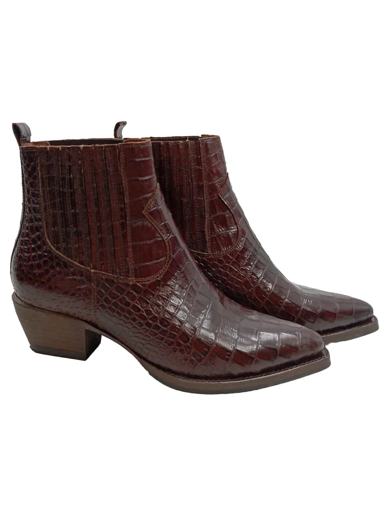 Billi Bi Damen Stiefelette Chelsea Boot Kroko-Optik Braun Gr. 39 1