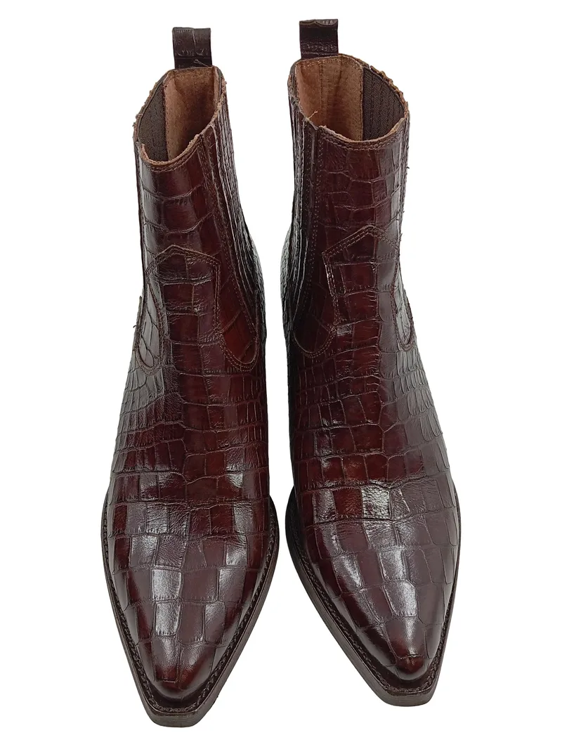 Billi Bi Damen Stiefelette Chelsea Boot Kroko-Optik Braun Gr. 39 2