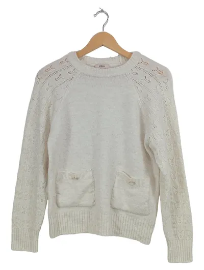 Etam Damen Pullover Strickpullover Weiß Gr. 36 S Casual mit Taschen