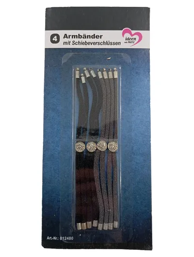 Ideen mit Herz 4 Armbänder mit Schiebeverschlüssen 12cm Polyester Metall