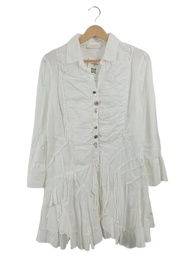 Elisa Cavaletti Damen Bluse Weiß Gr. 38 Rüschen Zierknöpfe Romantisch