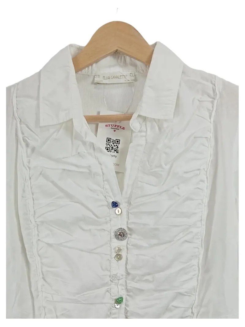Elisa Cavaletti Damen Bluse Weiß Gr. 38 Rüschen Zierknöpfe Romantisch 3