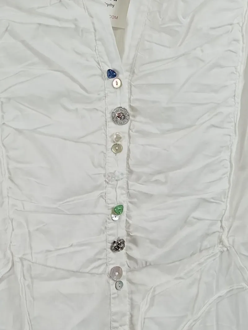 Elisa Cavaletti Damen Bluse Weiß Gr. 38 Rüschen Zierknöpfe Romantisch 5