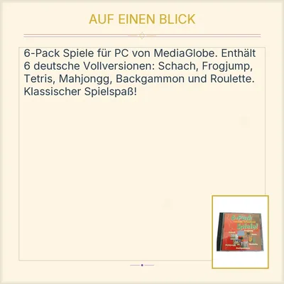 MediaGlobe 6-Pack Spiele PC Schach Tetris Mahjongg Backgammon Roulette