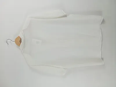 FRANK WALDER Damen Bluse Weiß Gr. 44 Kurzarm Lochmuster Klassisch