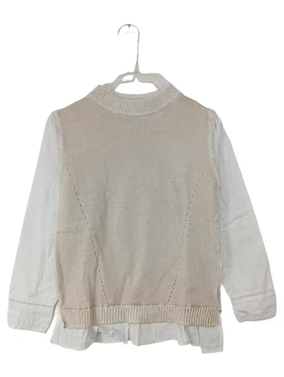 Vertbaudet Mädchen Pullunder mit Bluse Gr. 146/152 Beige Strick