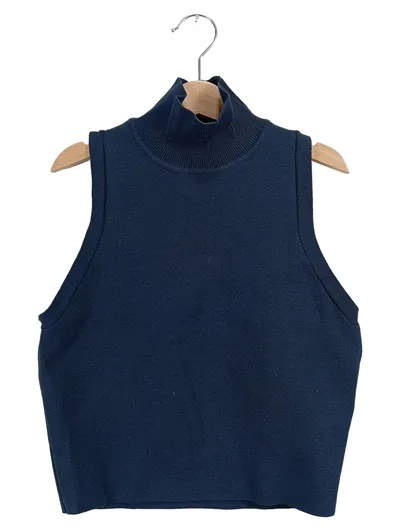 Zara Damen Rollkragen Pullunder ärmellos Blau Gr. 38/M Basic