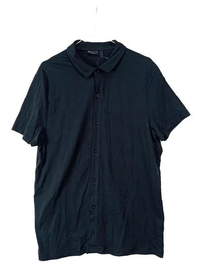 ASOS Design Herren Kurzarm Hemd Schwarz Gr. L Baumwolle Casual