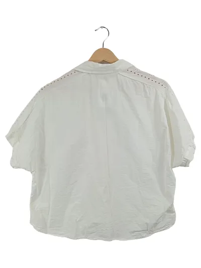 Mavi Damen Bluse Weiß Gr. 38/M Kurzarm Lochmuster Baumwolle Casual