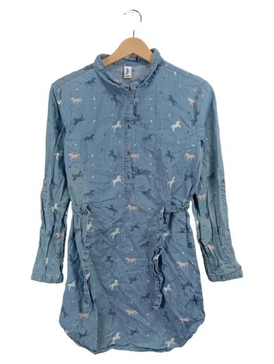 Yigga Mädchen Jeanskleid Blau Gr. 158 Pferde-Print 100% Baumwolle