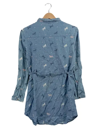 Yigga Mädchen Jeanskleid Blau Gr. 158 Pferde-Print 100% Baumwolle