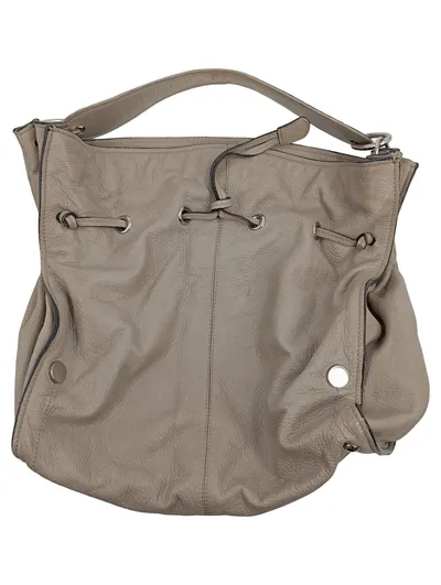 Coccinelle Damen Beuteltasche Leder Grau Taupe 40x33cm