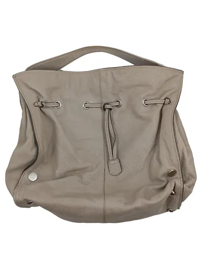 Coccinelle Damen Beuteltasche Leder Grau Taupe 40x33cm