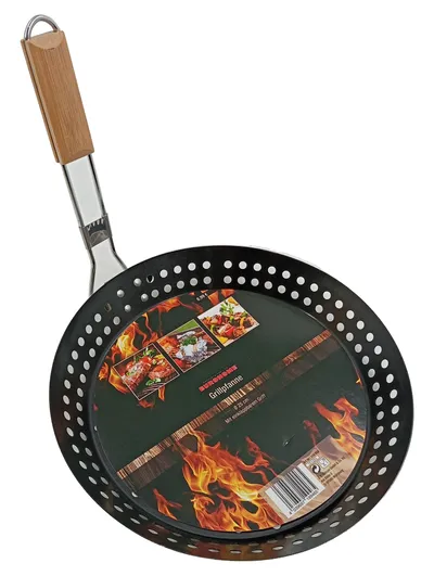 EUROHOME Grillpfanne mit Holzgriff Metall Schwarz BBQ Pfanne einklappbar