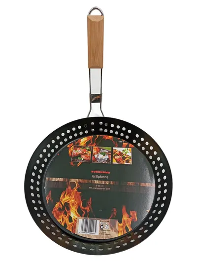 EUROHOME Grillpfanne mit Holzgriff Metall Schwarz BBQ Pfanne einklappbar